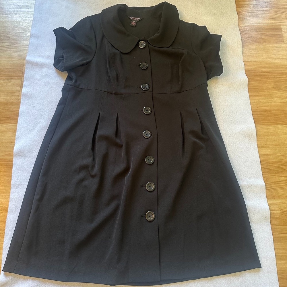 Signature by Robbie Bee Dress Womens 24W Black Button Front Peter Pan Goth Plus